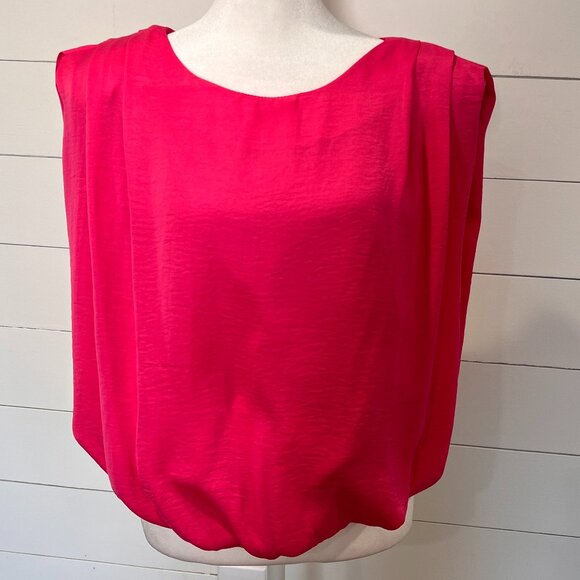 Hot Pink DO+BE Sleeveless Blouse w/ Pleated Shoulder Size L - Picture 1 of 7